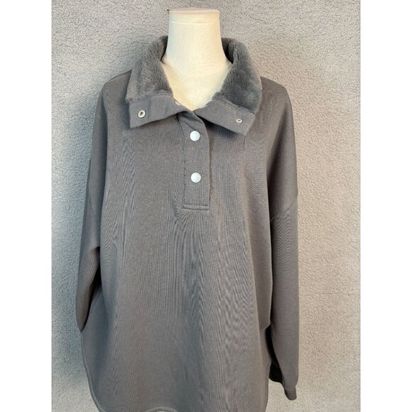 Planet Heart Women's Trendy Plus Size Quarter-Snap Fleece Sweater 2X Gray NWT's - Picture 2 of 8